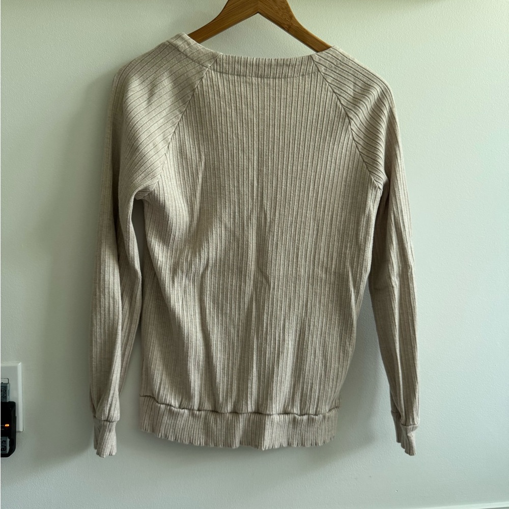 Doe & Rae Ribbed Cream/Light Pink Cardigan - Picture 2 of 3